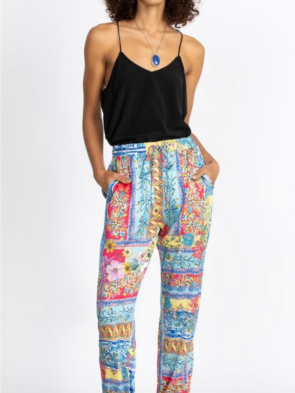 Johnny Was Elsie Midsummer Silk Jogger-Style Pants Ladies XL